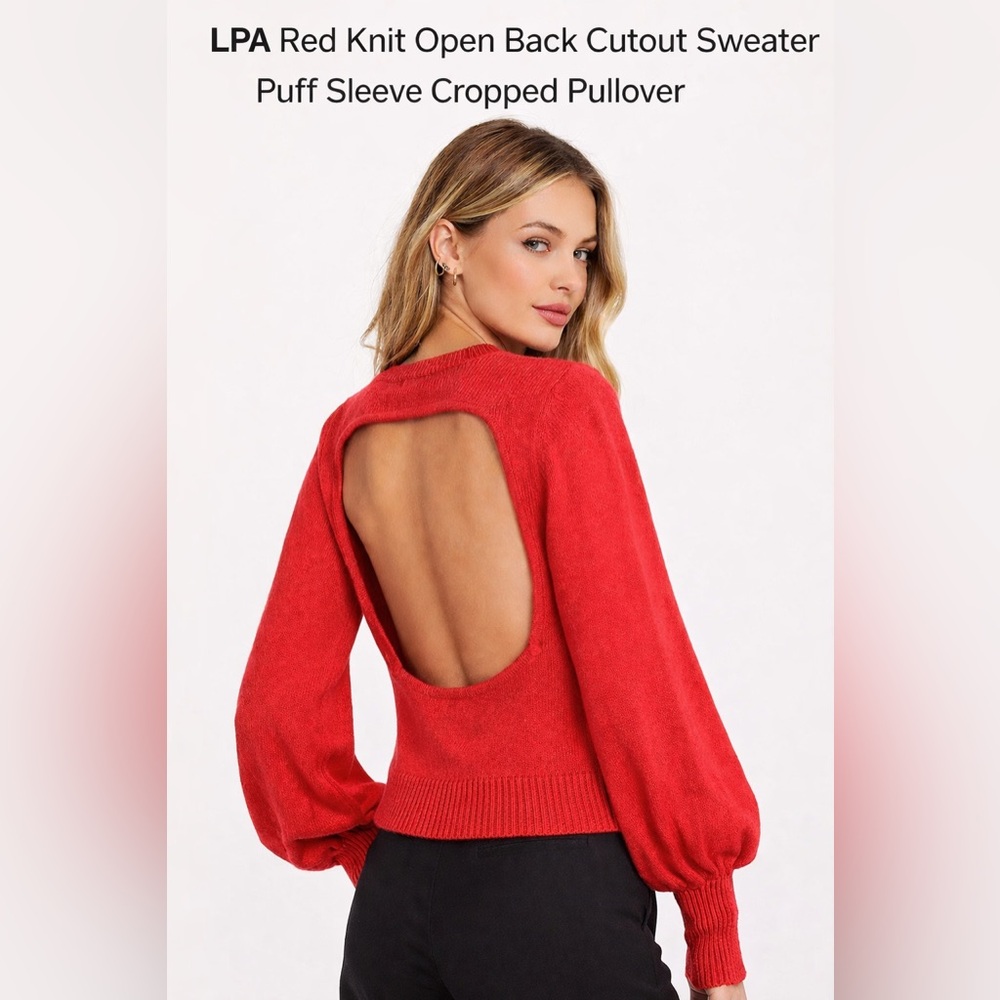 LPA Vibrant Red Back Cut Out Crew Neck Sweater
